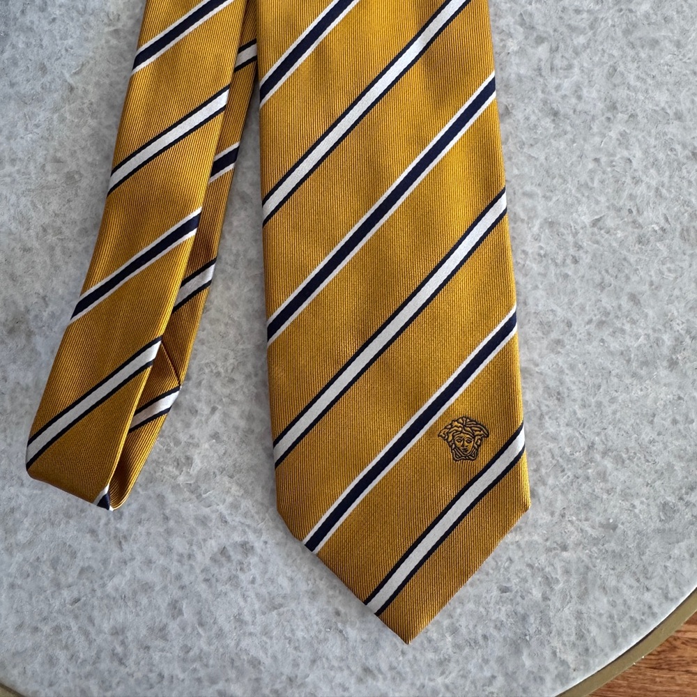 Authentic Versace Yellow and Black Striped Silk Tie